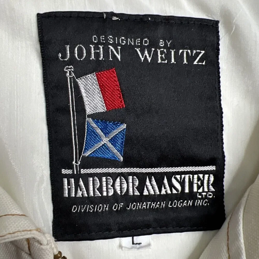Harbor Master John Weitz Yachtsman Cloth Jacket Large Vintage Beige Zip Up READ